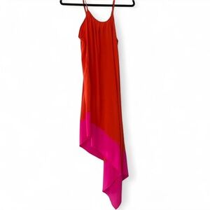 Silk Analili Vibrant Orange & Pink Asymmetrical Dress size M/L